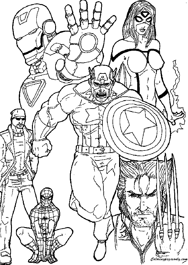 Superheld Team Avengers Kleurplaat
