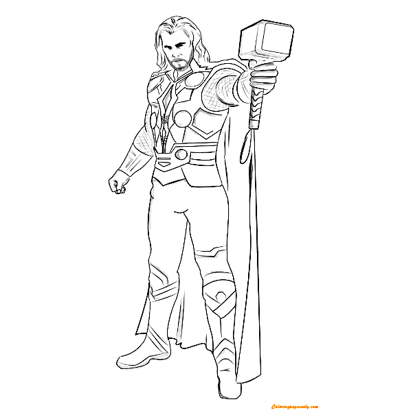 Superhero Thor With Hammer Coloring Pages
