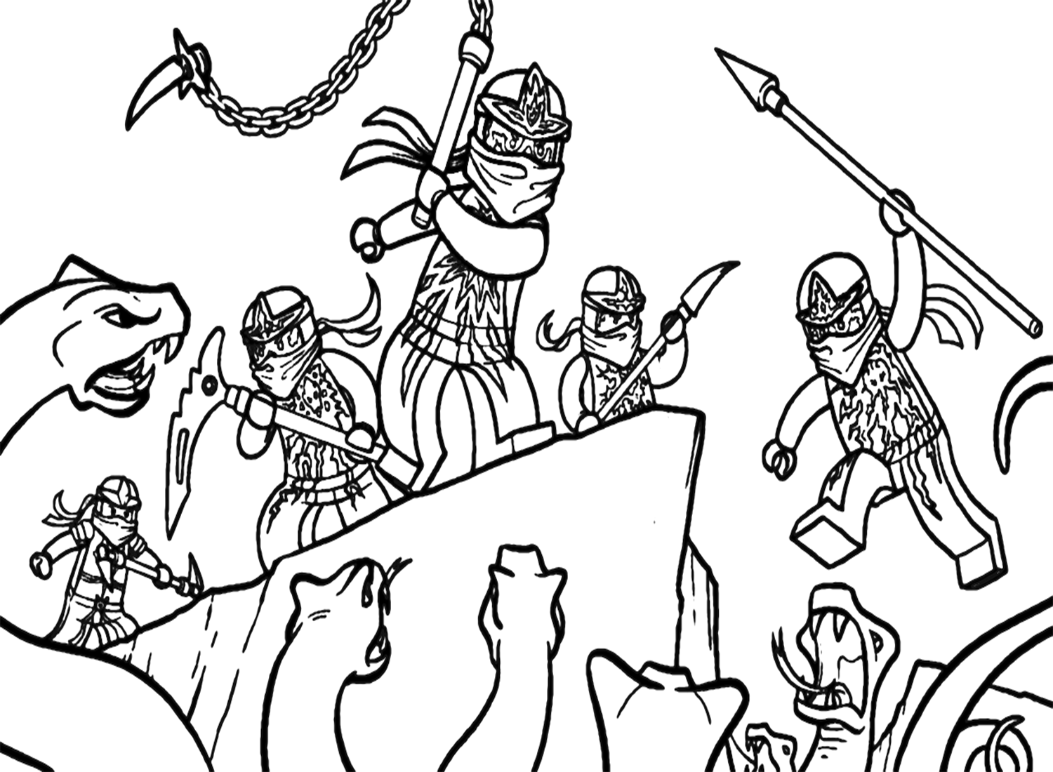 Evil Ninja Fights To The Anacondrai From Lego Ninjago Coloring Pages