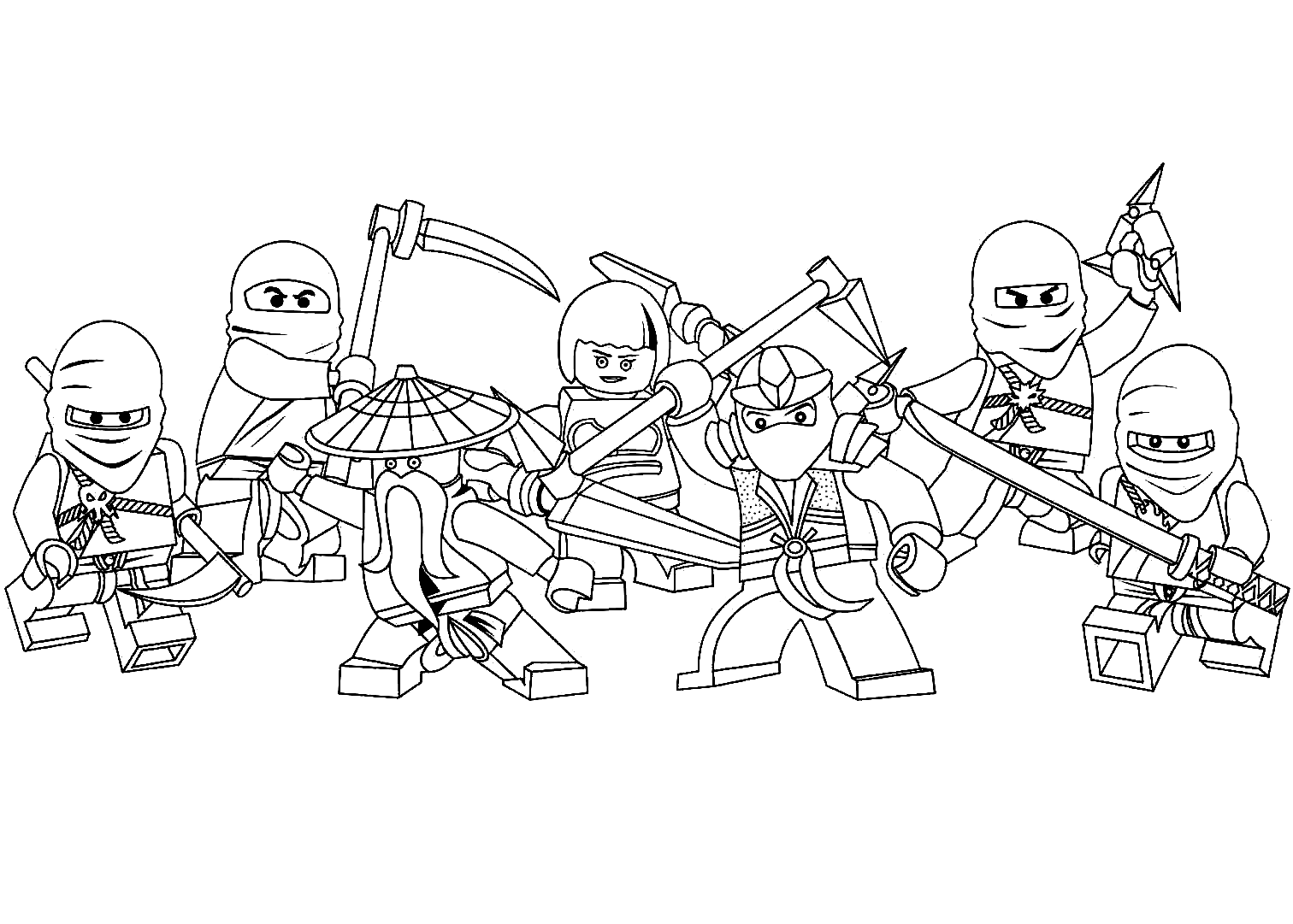 Desenho da Equipe do Mestre Wu de Lego Ninjago para colorir