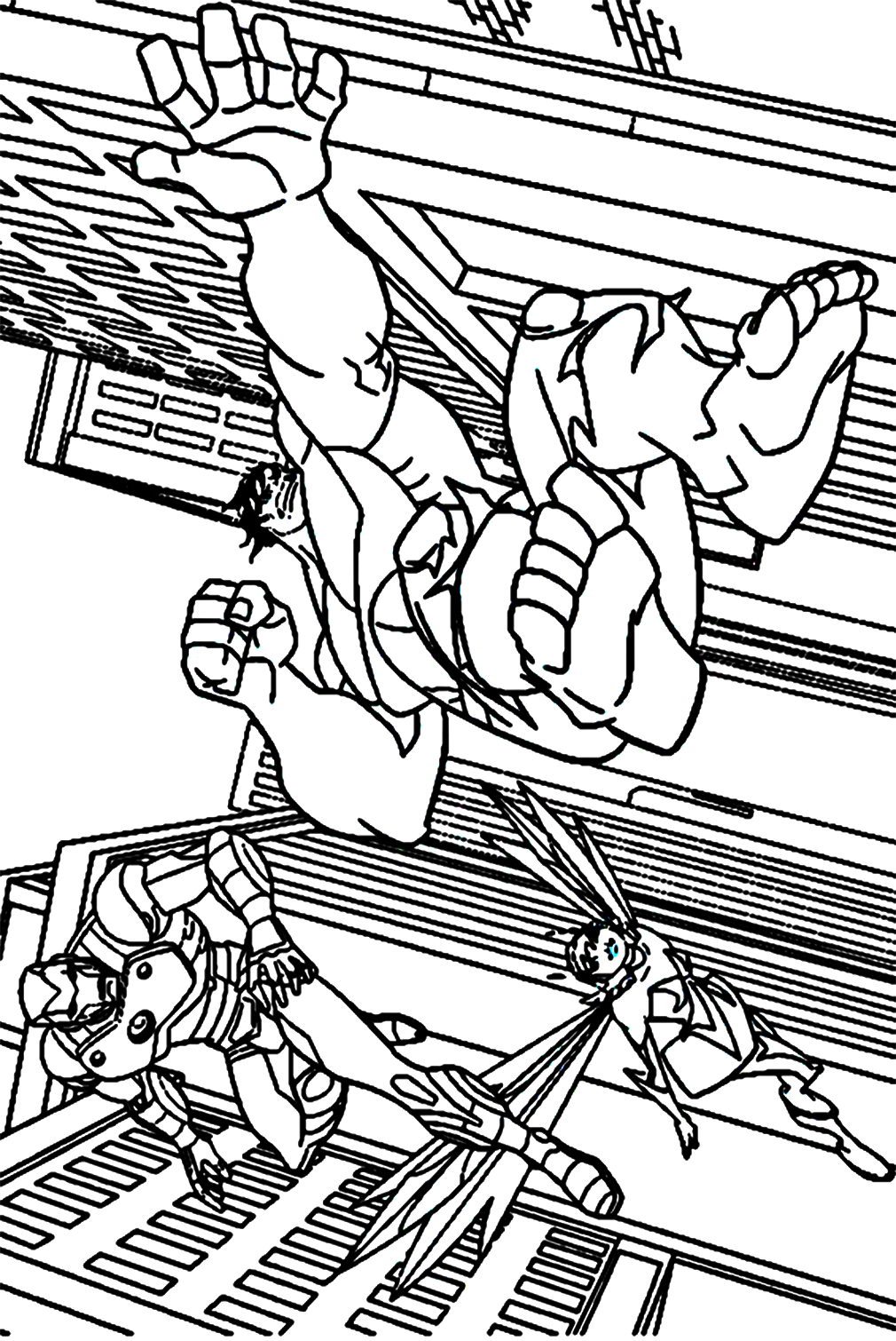 The Wasp, Iron Man and Hulk Are Fighting Coloring Pages