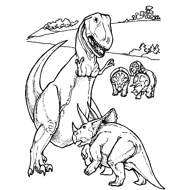 Triceratops And Tyrannosaurus From Dinosaurs Coloring Pages