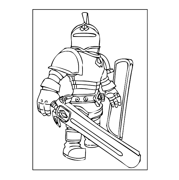 Warrior Roblox with sword and shield Coloring Pages