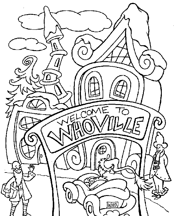 Bienvenido a Whoville en la página para colorear de Grinch
