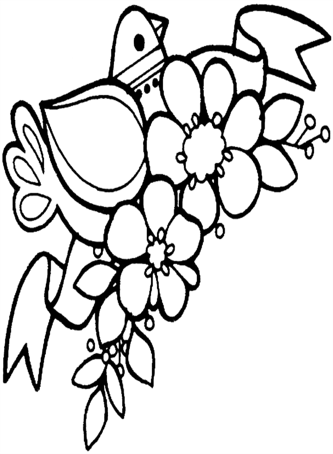 A Bird and Flowering Branch Coloring Page