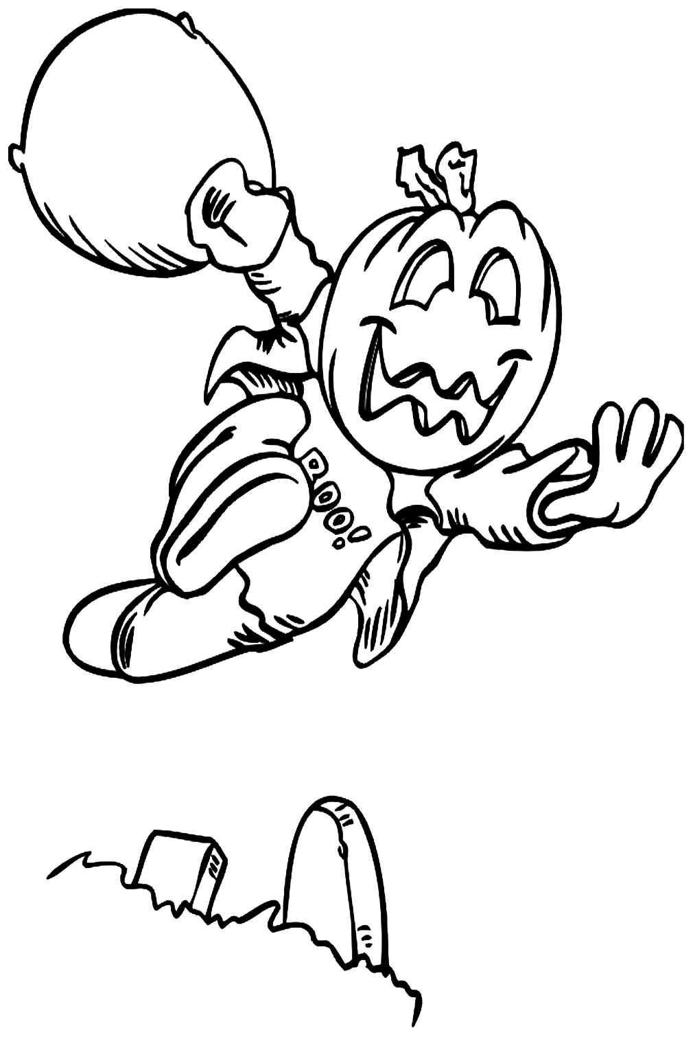 A Pumpkin Headed Kid Trick-Or-Treating Coloring Pages