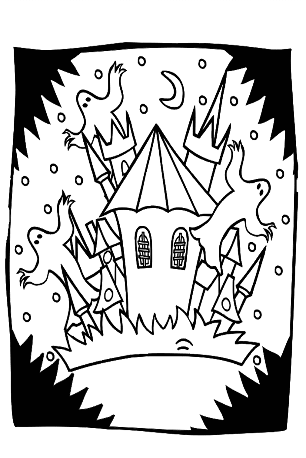 A Strange Castle With Ghosts Coloring Page
