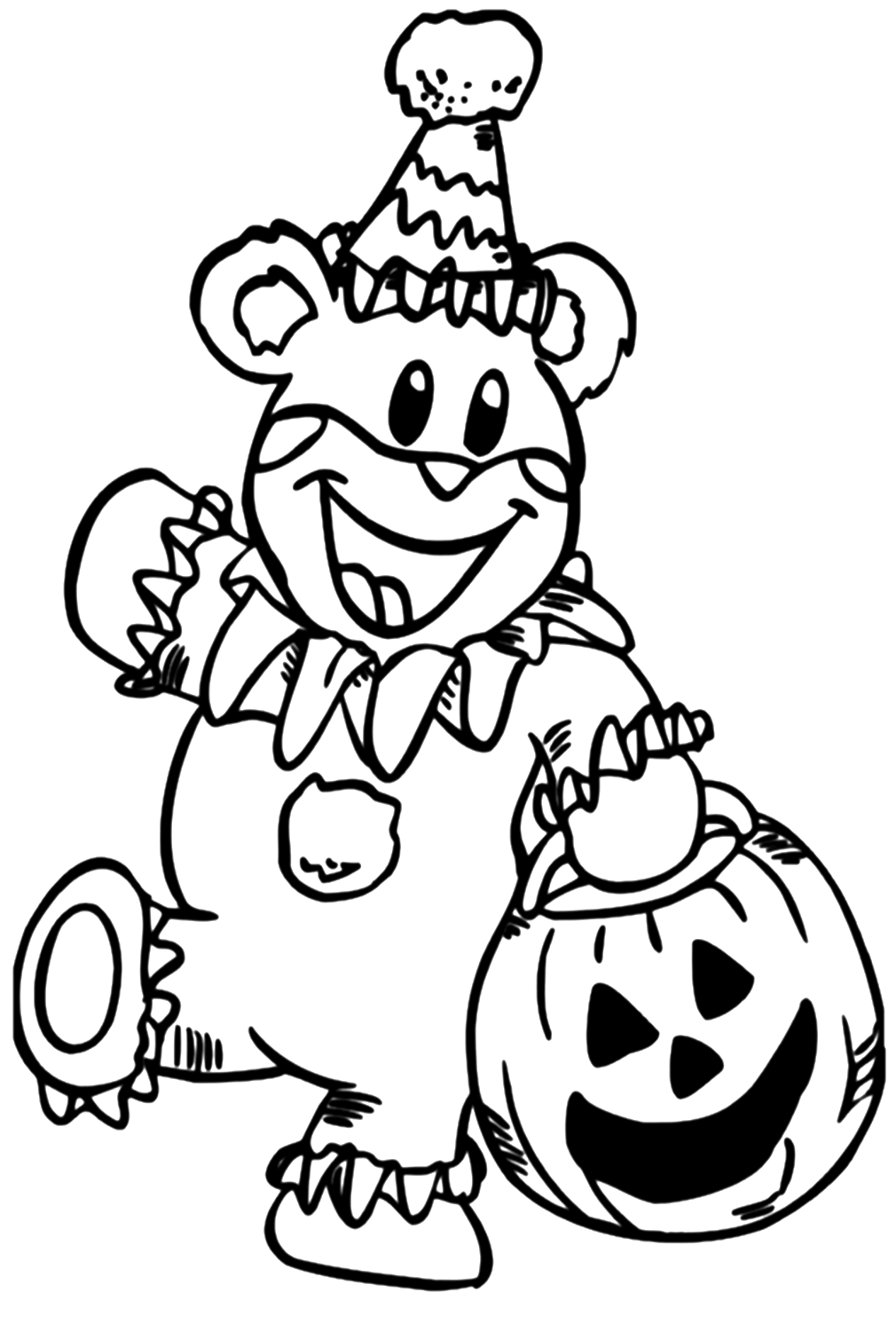 Teddy Bear With Halloween Pumpkin Coloring Page