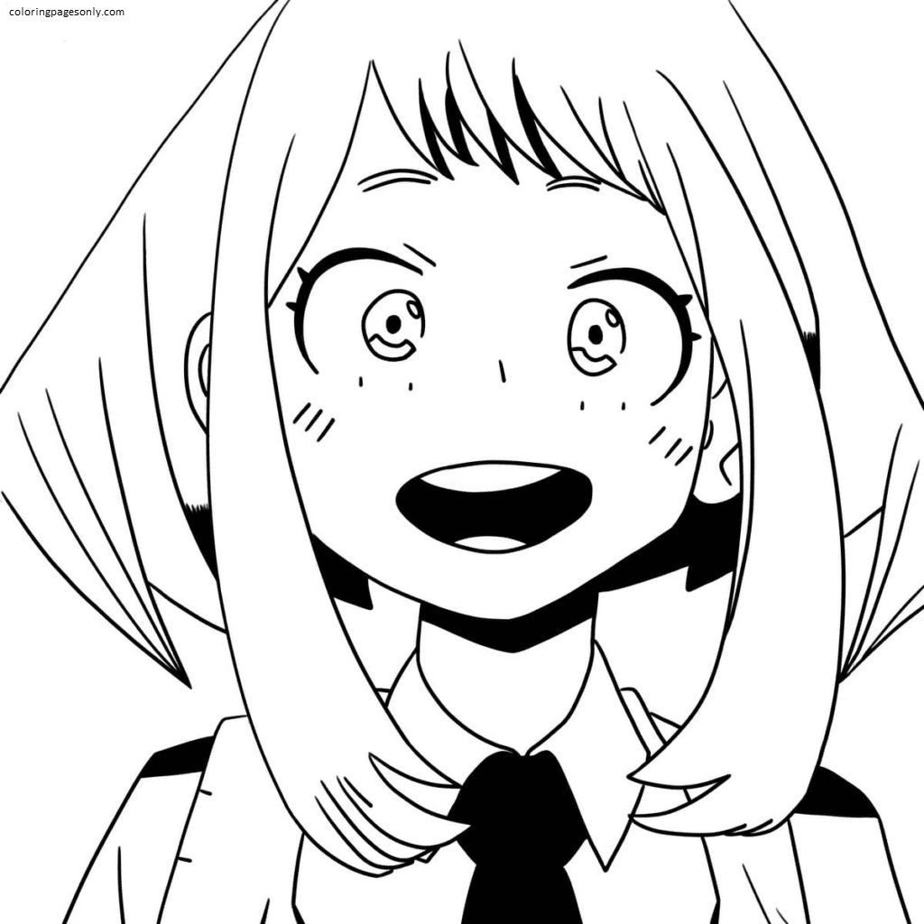 Anime girl face Coloring Pages   Uraraka Coloring Pages   Coloring ...