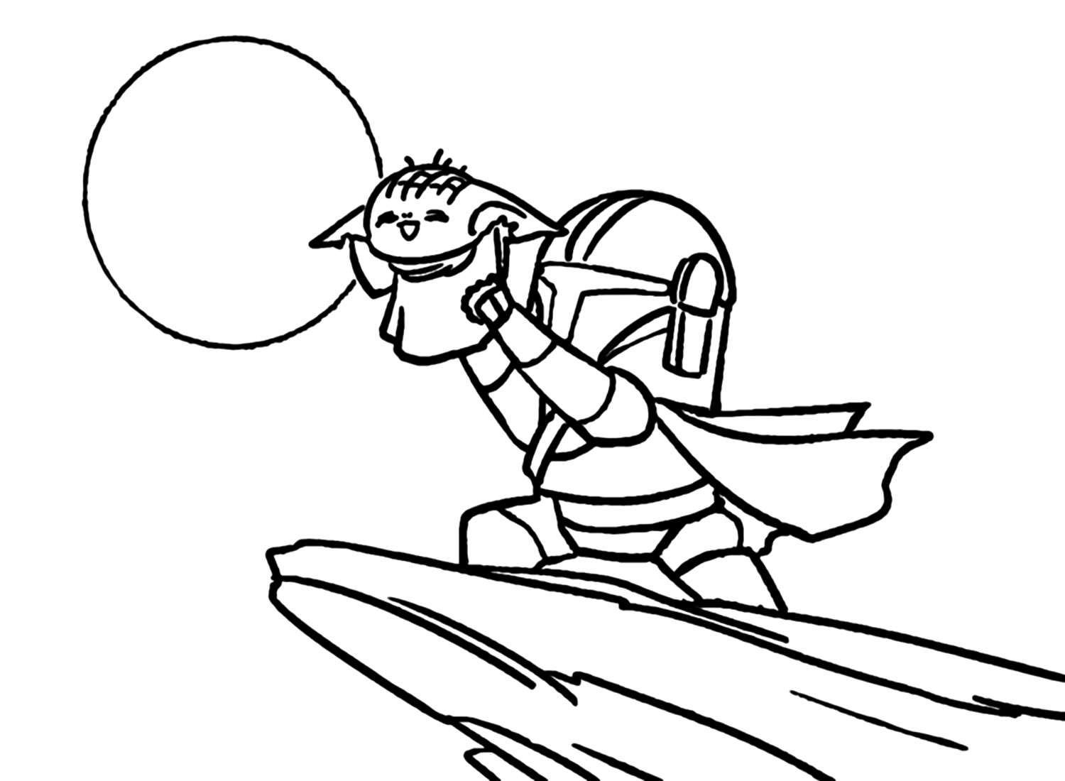 Baby Yoda to the Universe Coloring Pages