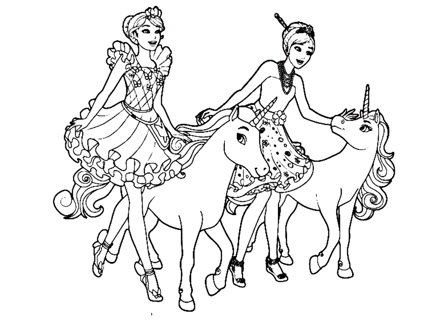 Barbie And Unicorn Coloring Page