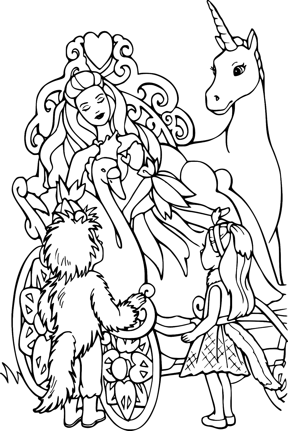 Barbie Unicorn With Princess Coloring Pages