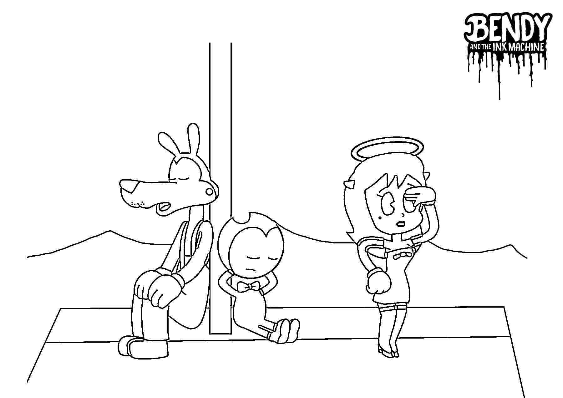 Boris the Wolf, Bendy and Alice Angle from Bendy and the Ink Machine Coloring Page