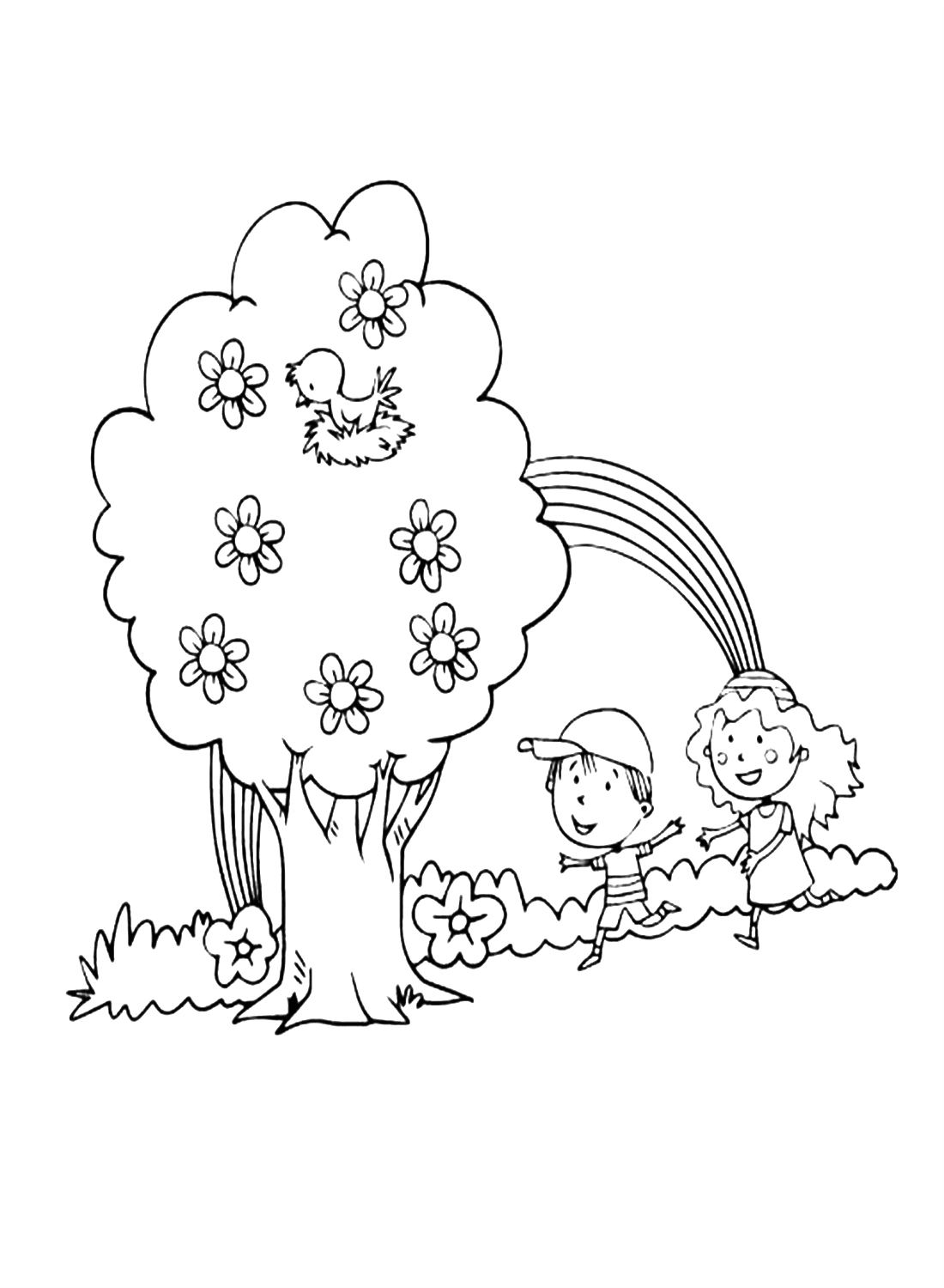 Boy And Girl Playing Time Coloring Pages