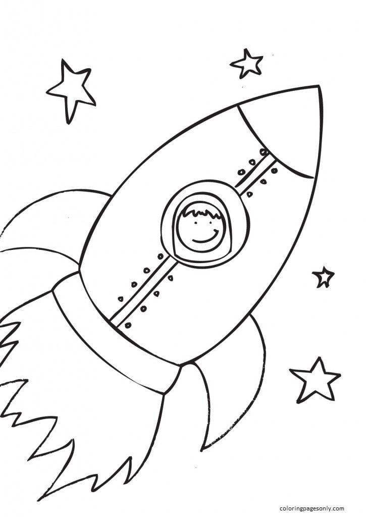 Boy Astronaut Flying In A Space Rocket Coloring Page