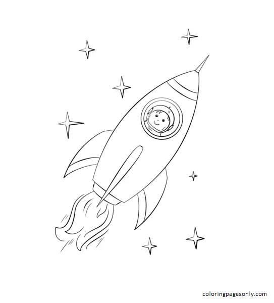 Jongensastronaut vliegt in een ruimteraket van Rocket