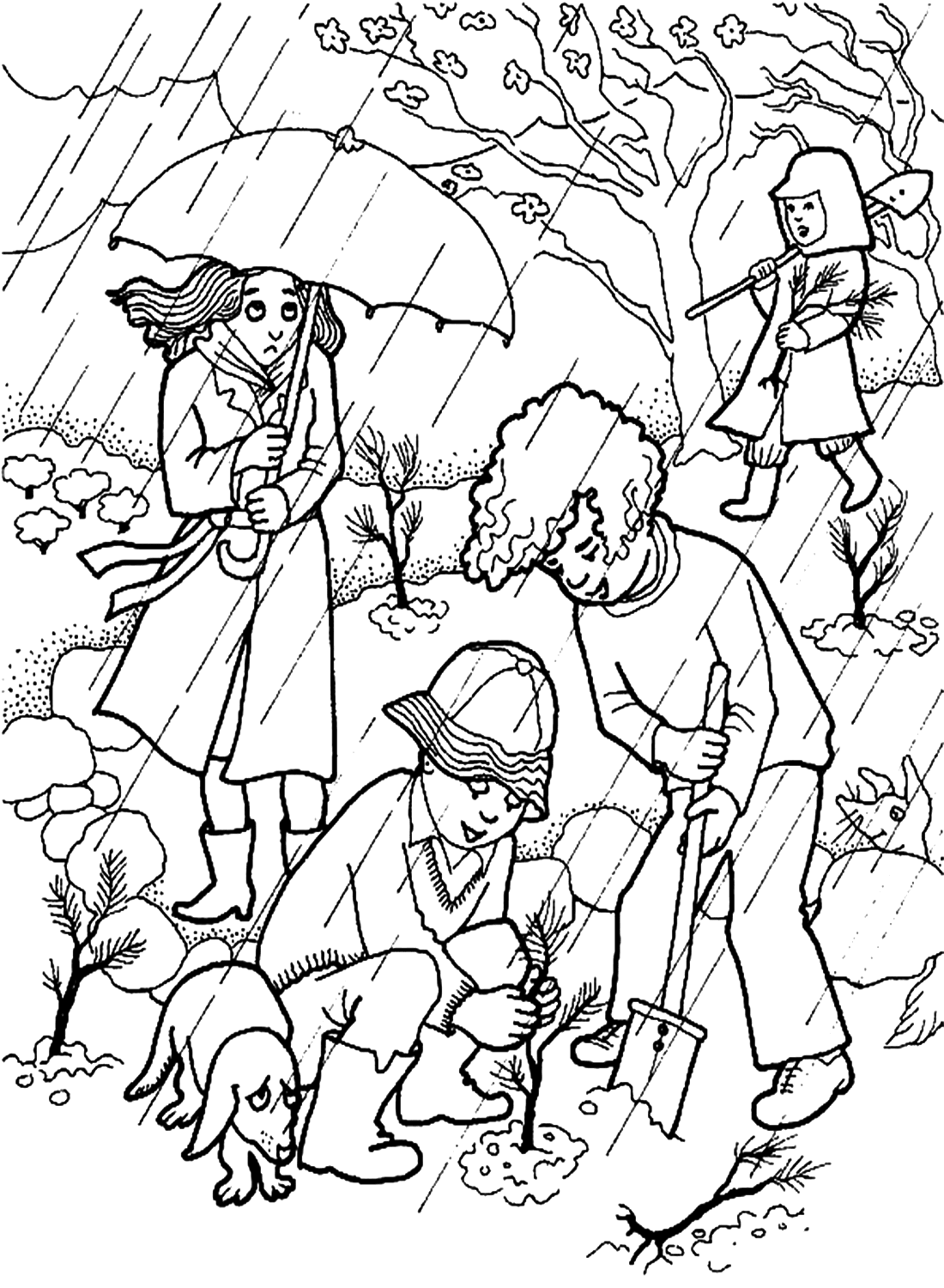 Boys  Planting Trees Coloring Page