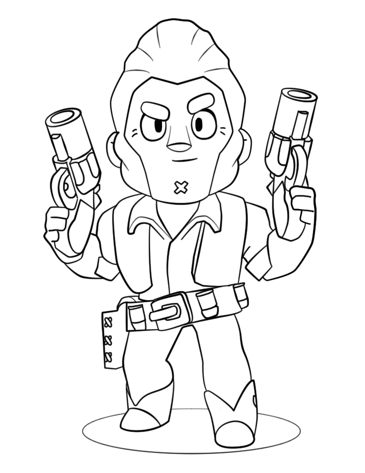 Colt in Brawl Stars has a scar on his chin Coloring Page