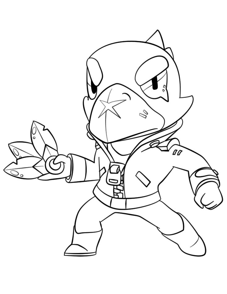 Crow in Brawl Stars prepares to throw a ring of poisoned daggers Coloring Page