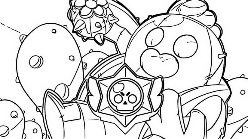 Spike uses a field of cactus spines in Brawl Stars Coloring Page
