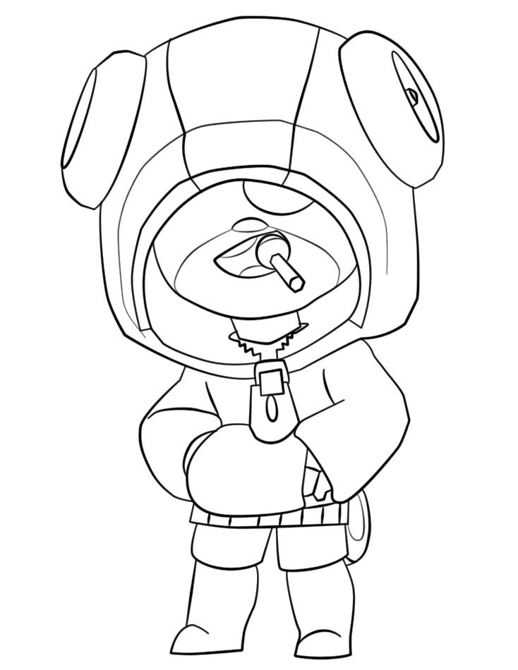 Leon from Brawl Stars eating lolipop Coloring Page