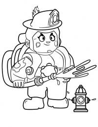 Brawl Stars Pam wears fireman clothes Coloring Pages