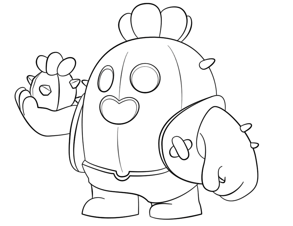 Spike from Brawl Stars holds a cactus grenades on its hand Coloring Page
