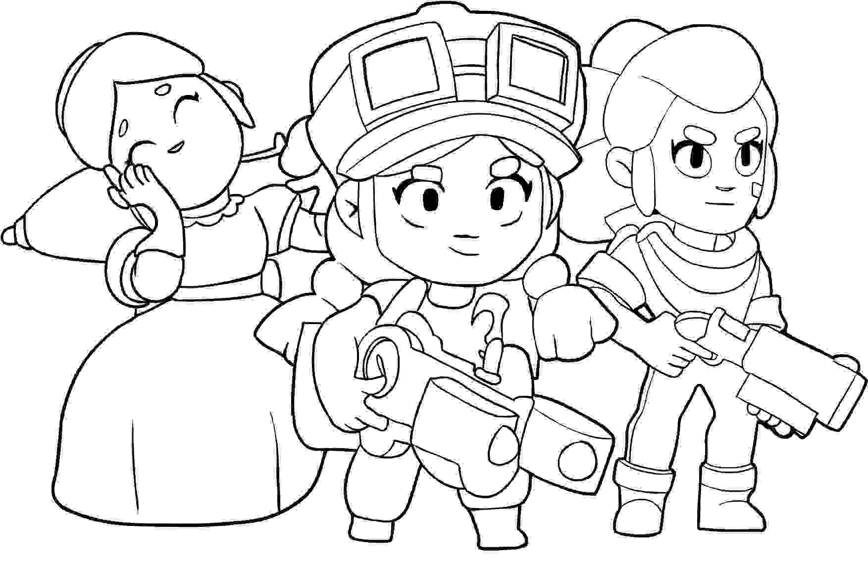 Team of Jessie, Shelly and Piper from Brawl Stars Coloring Page