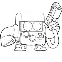 8-BIT from Brawl Stars has a blaster nerf gun Coloring Page