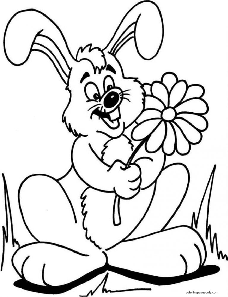 Bunny and Flower Coloring Page