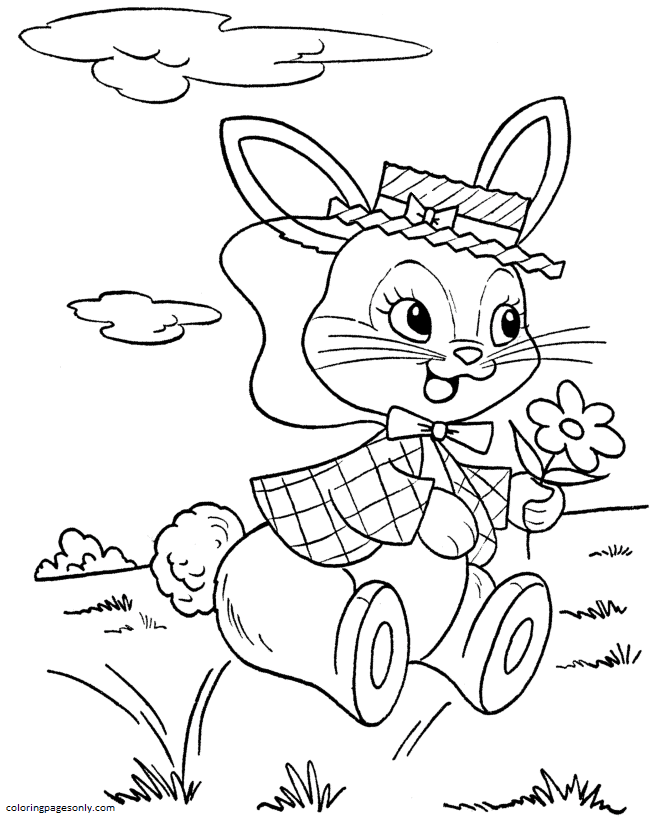 Bunny On spring Coloring Pages
