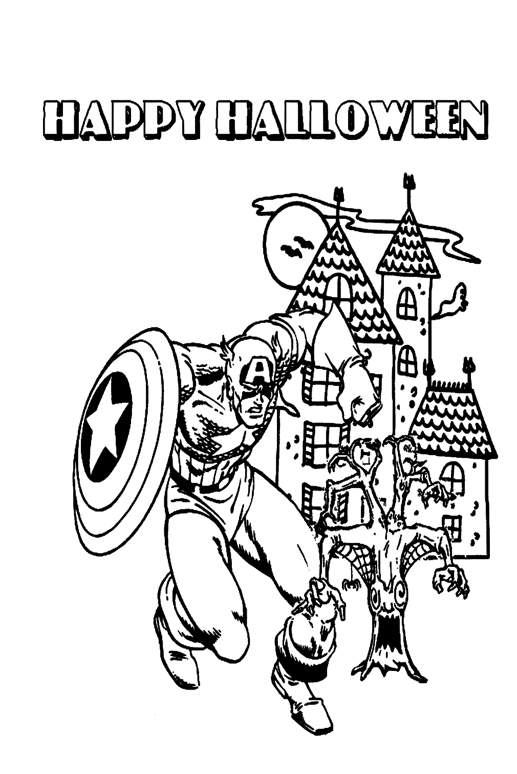 Captain America And Halloween Haunted House Coloring Pages