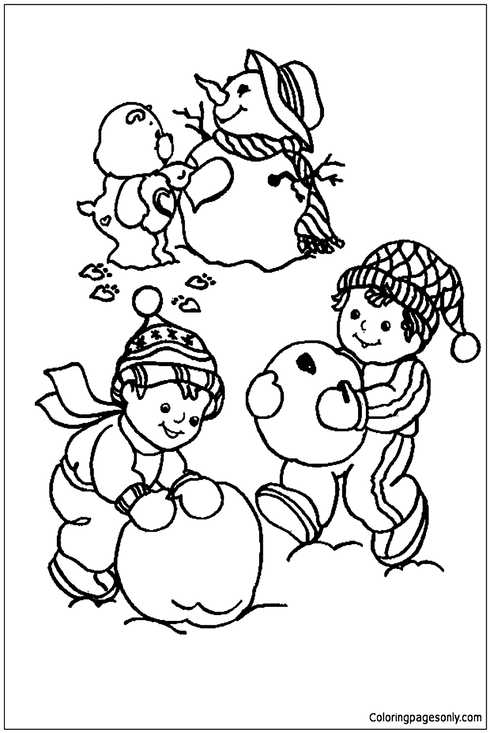 Care Bear And Snowman Coloring Page