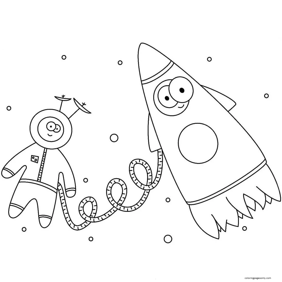 Astronaute de dessin animé avec fusée de Rocket