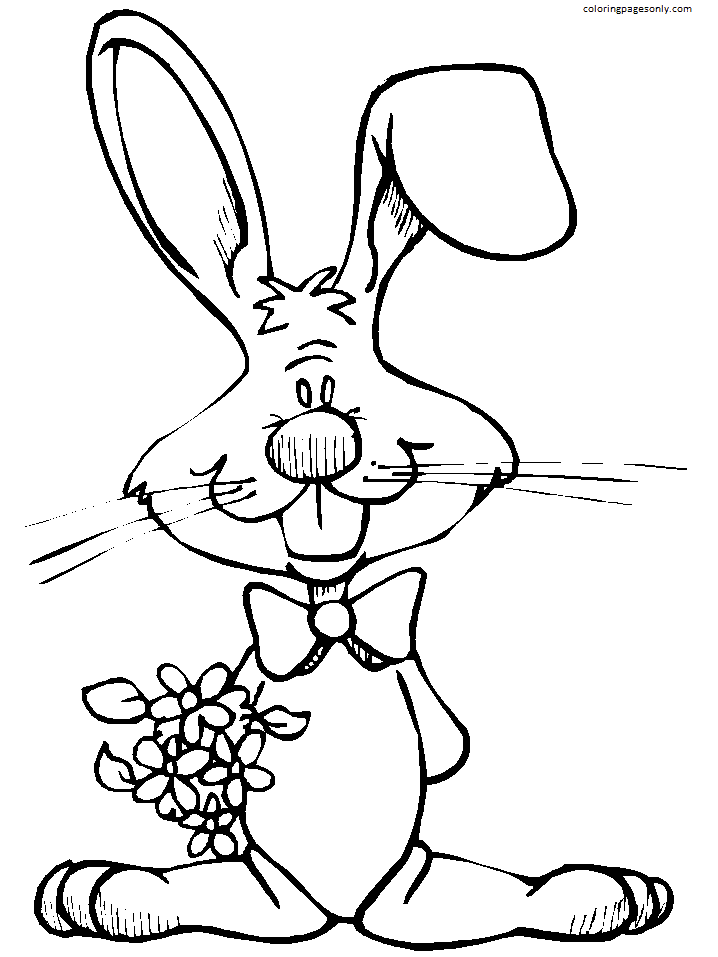 Cartoon Bunny And Flower Coloring Page