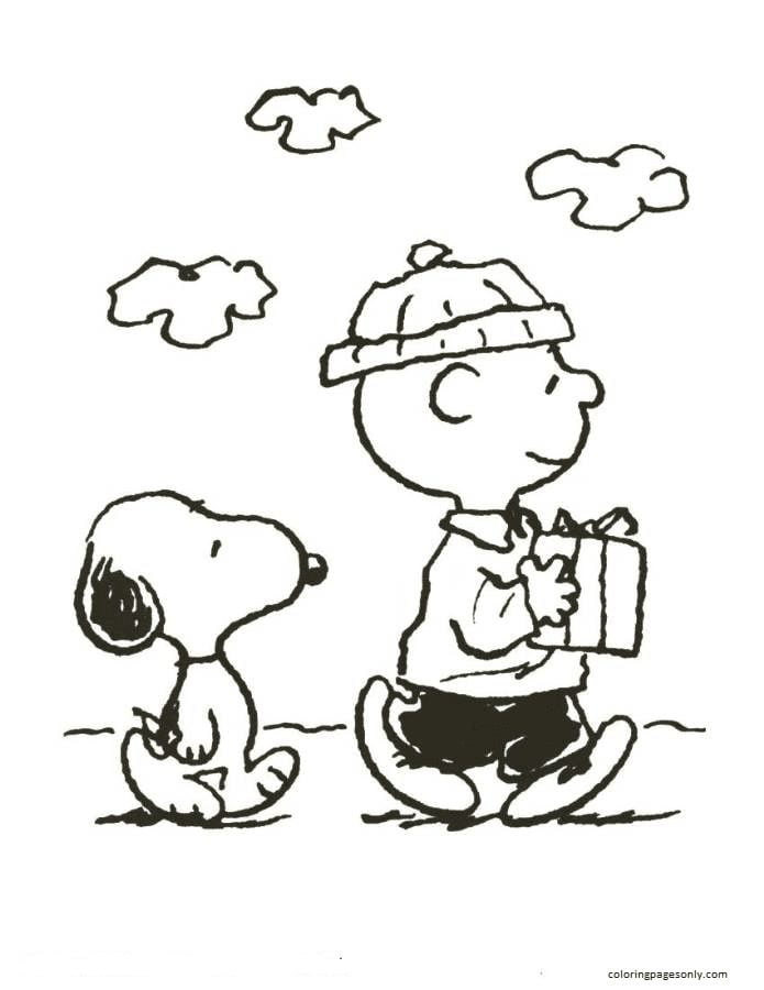 Charlie Brown And Snoopy Christmas Coloring Page