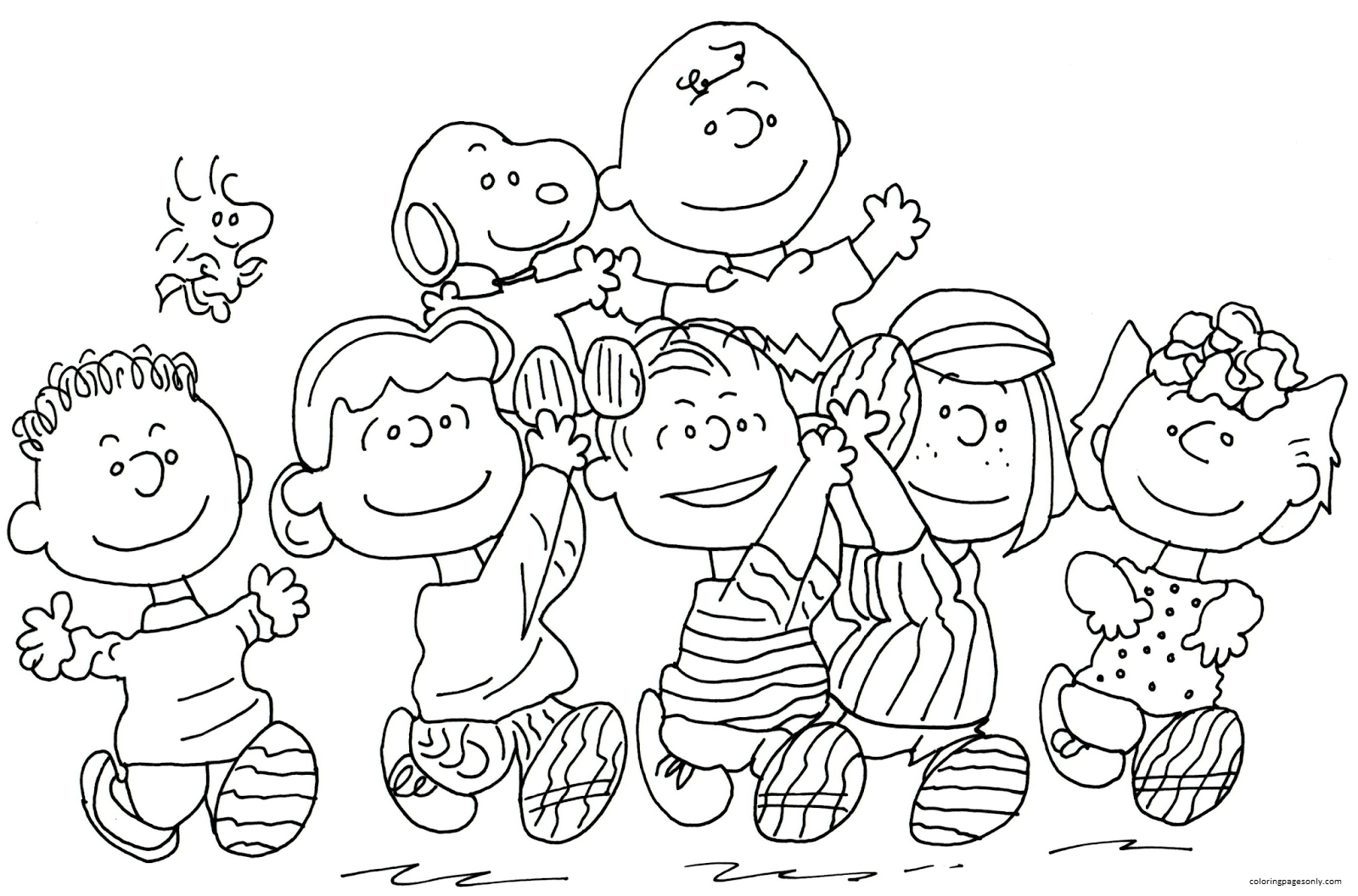 Pagina da colorare di Charlie Brown Snoopy e Peanuts