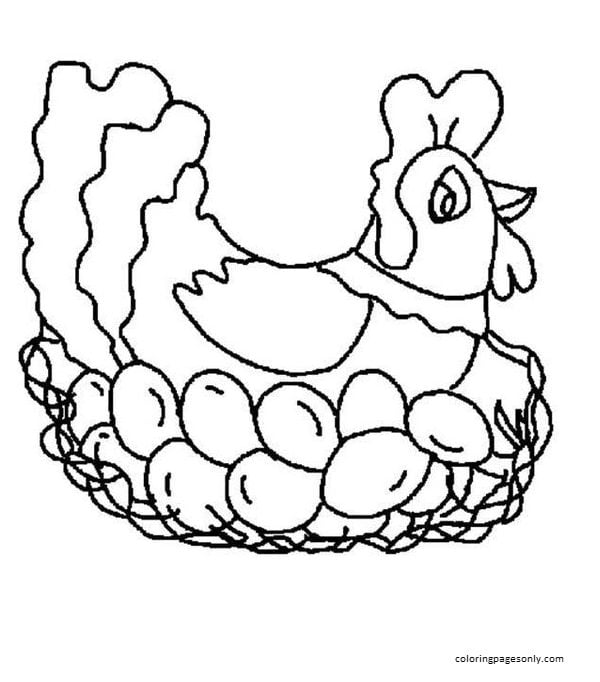 Chicken Mother Incubating Her Eggs Coloring Page