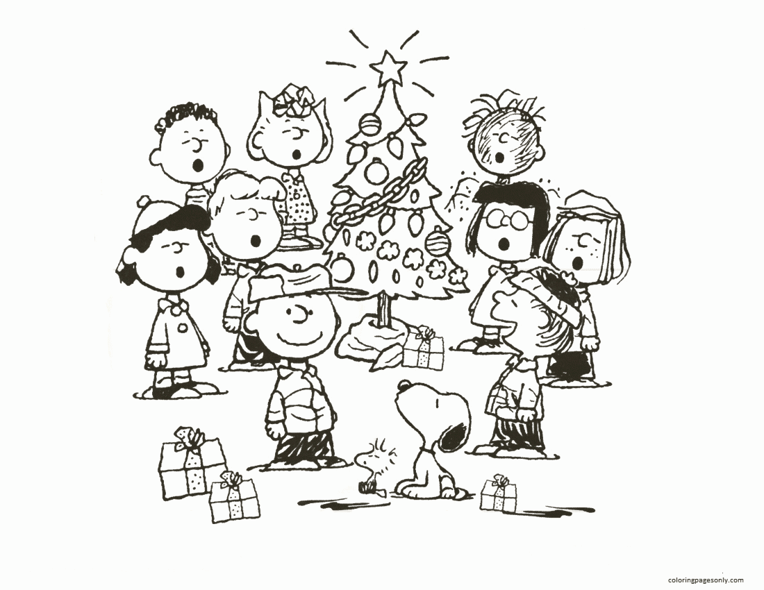 Pagina da colorare di Snoopy di Natale