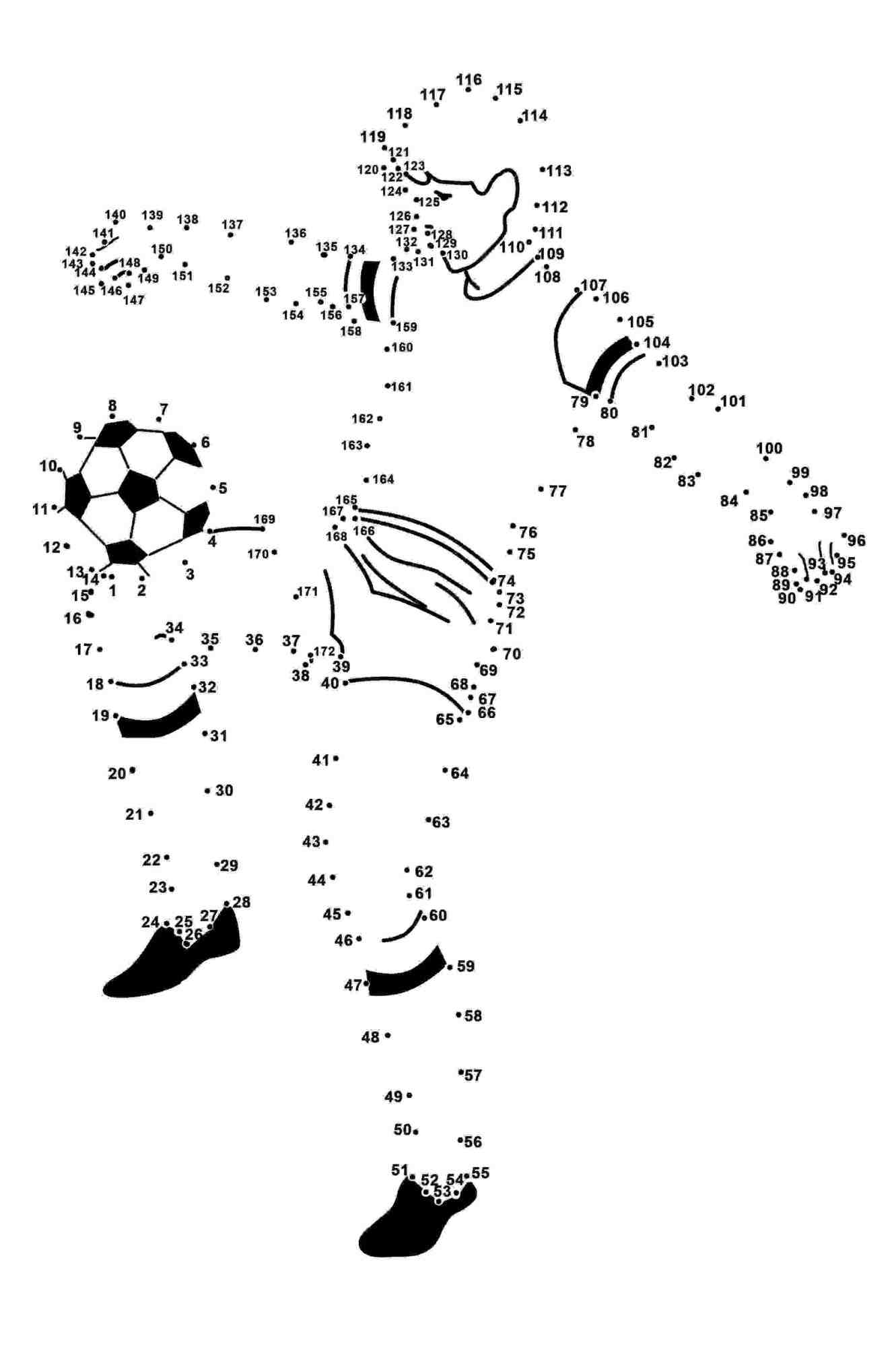 Соедини точки игрок играет в футбол с мячом Раскраска