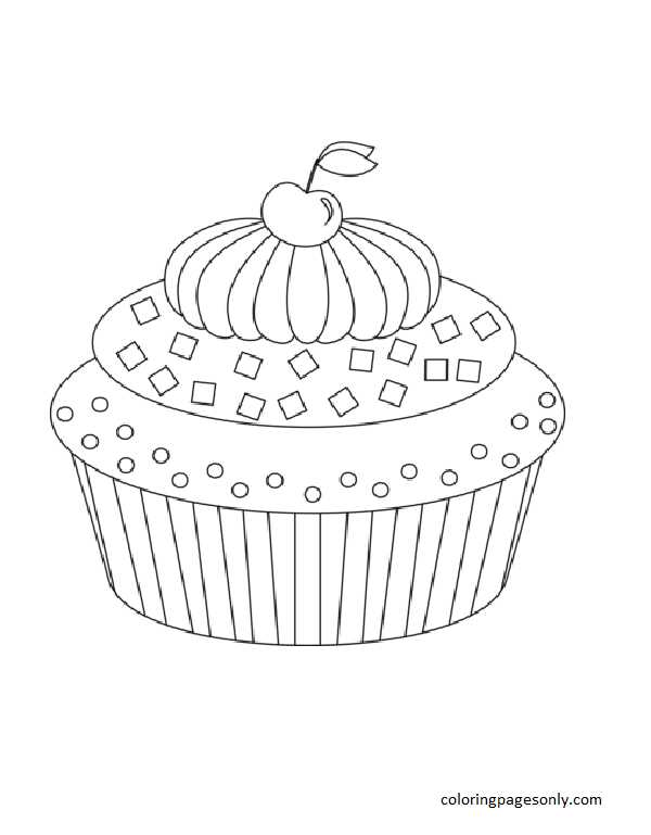 Cupcake with Cherry Coloring Page