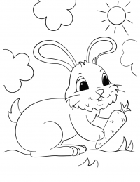 Cute bunny with a carrot in the sunny day Coloring Page