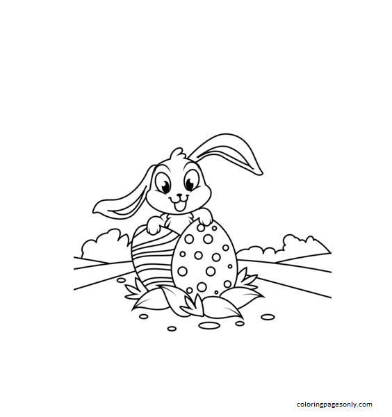 Cute Bunny with Two Easter Eggs Coloring Page