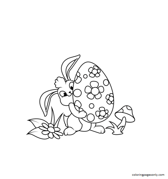 Cute Easter Bunny and Egg Coloring Page
