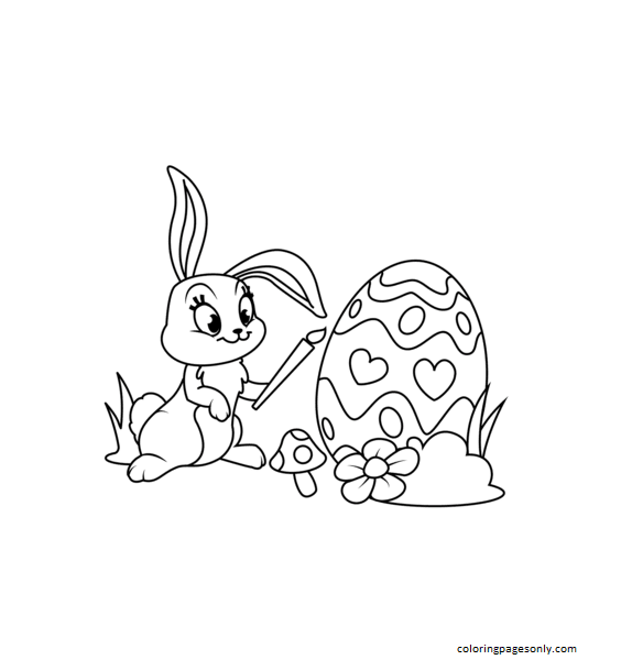 Cute Easter Bunny Painting Egg Coloring Page