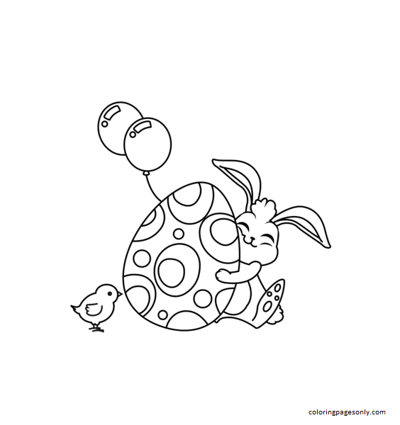 Cute Easter Rabbit Hugging Egg Coloring Page