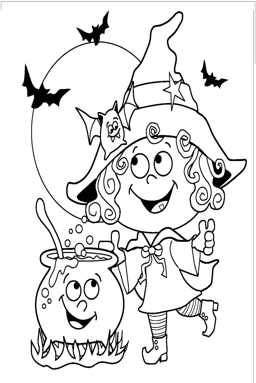 Cute Witch Halloween Coloring Pages