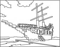 Pirate ship is moored at habor in Minecraft Coloring Pages