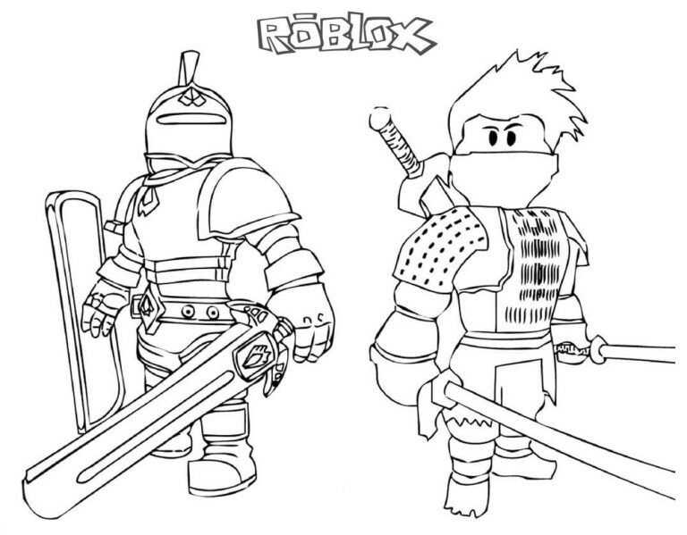 Knight and Samurai from Roblox ready to fight in the battle Coloring Page