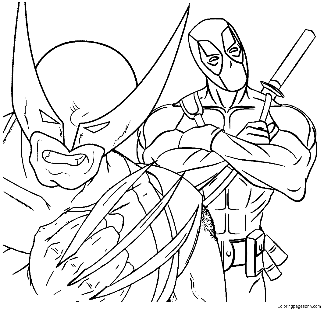 Deadpool e Wolverine para colorir